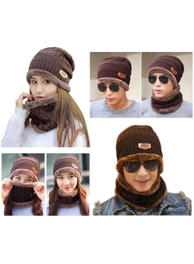Winter Hat Scarf Gloves Slouchy Beanie Snow Knit Skull Cap Touch Screen Mittens Circle Scarves for Women Men - Image 2