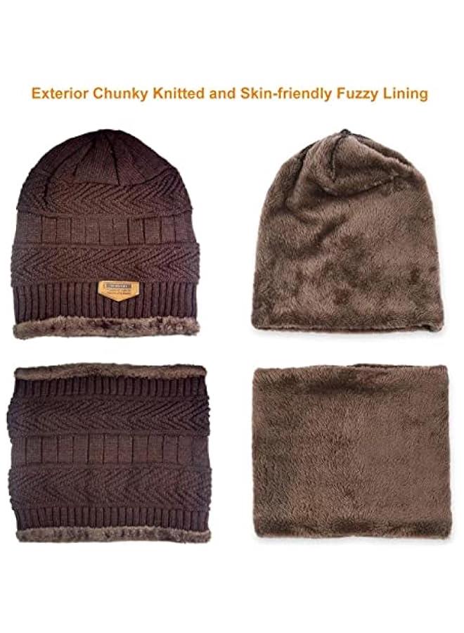 Winter Hat Scarf Gloves Slouchy Beanie Snow Knit Skull Cap Touch Screen Mittens Circle Scarves for Women Men - Image 3