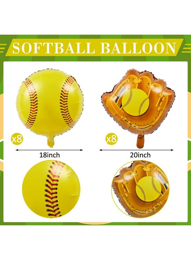 Lewtemi 16 Pieces Softball Party Balloons 18 Inch Ball 20 Inch Glove Foil Balloons Sports Theme Favors Decorations Softball Birthday Party Supplies for Athletic Gifts Photo Props  - Image 2