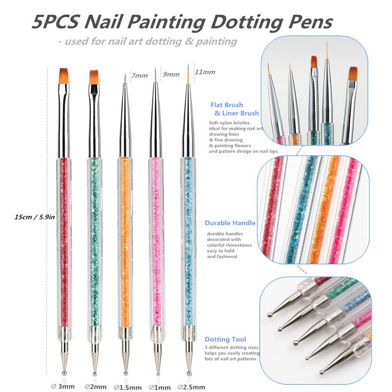 FULINJOY 8PCS Nail Art Brushes, Double-Ended Brush and Dotting Tool Kit, Dual End Nail Art Pen Brush Acrylic Round Flat Painting Drawing Liner Nail Tools - Image 2