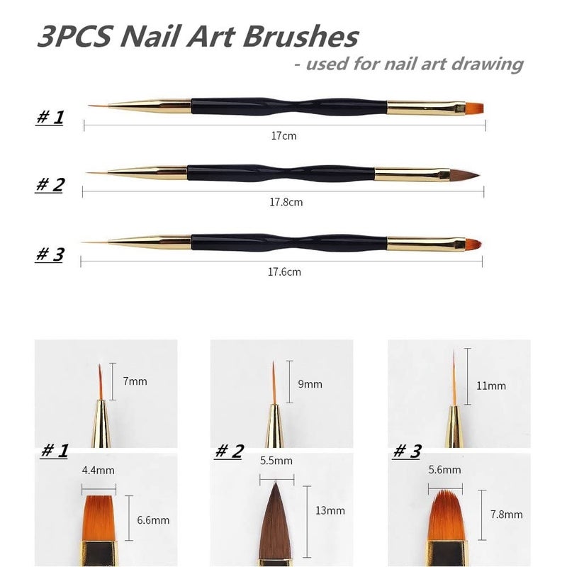 FULINJOY 8PCS Nail Art Brushes, Double-Ended Brush and Dotting Tool Kit, Dual End Nail Art Pen Brush Acrylic Round Flat Painting Drawing Liner Nail Tools - Image 3