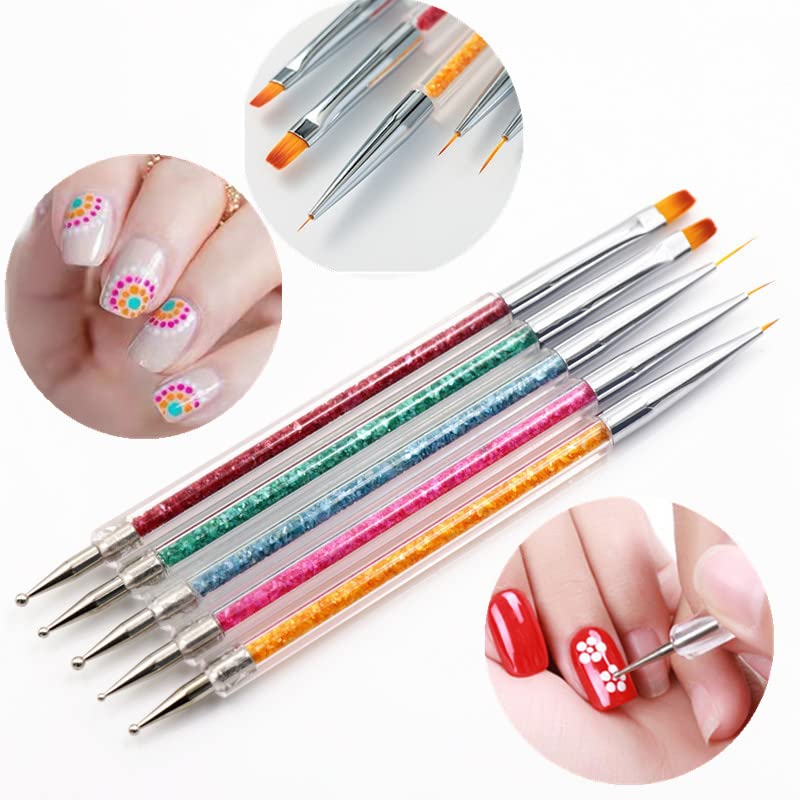 FULINJOY 8PCS Nail Art Brushes, Double-Ended Brush and Dotting Tool Kit, Dual End Nail Art Pen Brush Acrylic Round Flat Painting Drawing Liner Nail Tools - Image 5