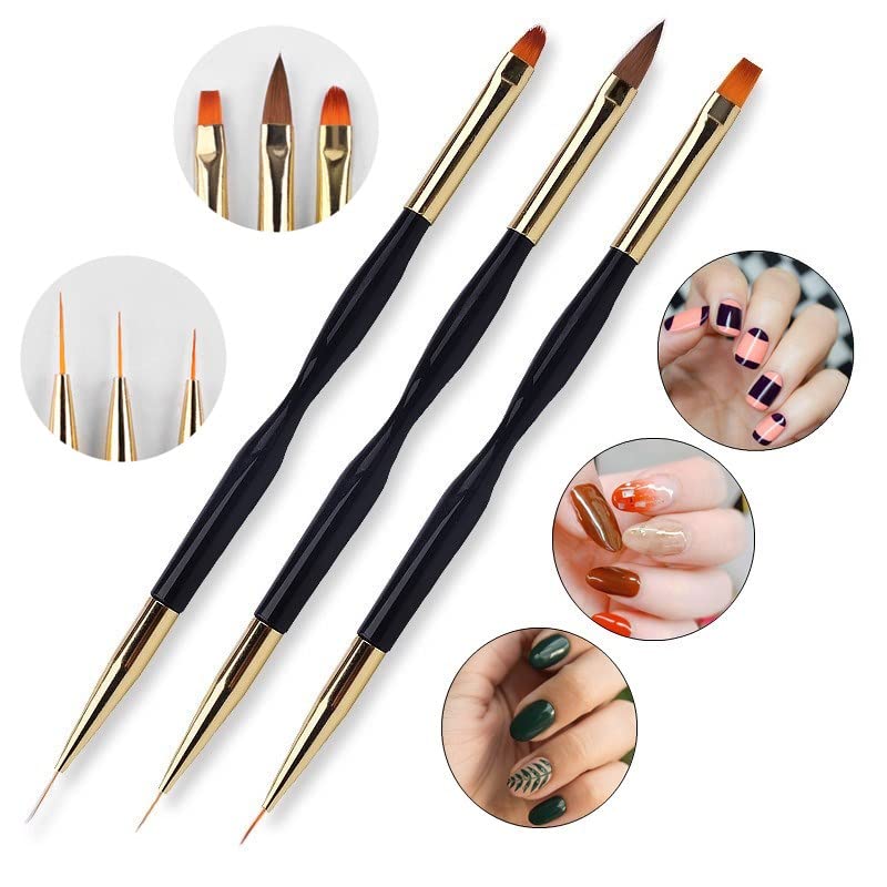 FULINJOY 8PCS Nail Art Brushes, Double-Ended Brush and Dotting Tool Kit, Dual End Nail Art Pen Brush Acrylic Round Flat Painting Drawing Liner Nail Tools - Image 4