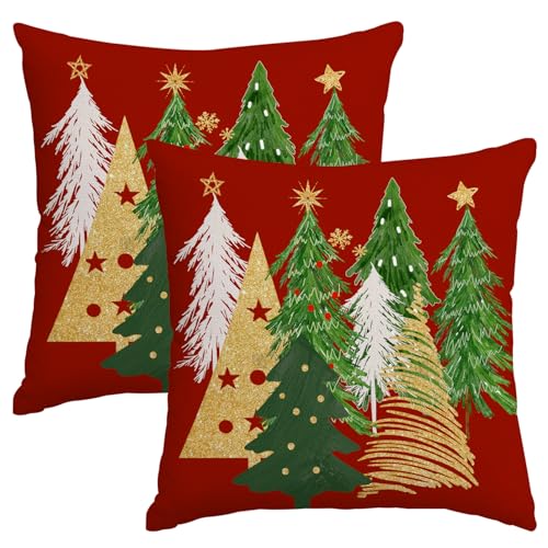 Artmag Christmas Pillow Covers 24x24 Inch Set of 2 Christmas Tree Red Decorative Pillow Covers Winter Holiday Cushion Cases Decor for Home Couch Sofa - Image 1