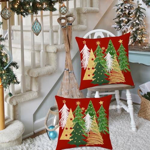 Artmag Christmas Pillow Covers 24x24 Inch Set of 2 Christmas Tree Red Decorative Pillow Covers Winter Holiday Cushion Cases Decor for Home Couch Sofa - Image 3