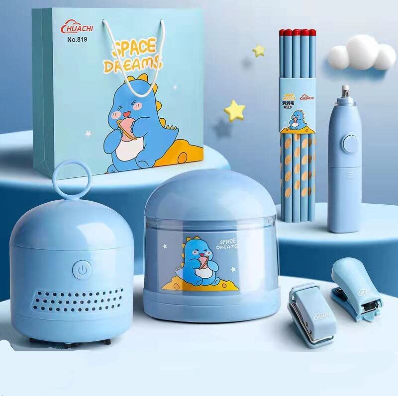 Magicwand مبراة أقلام تعمل بالبطارية، ممحاة كهربائية، مجموعة أدوات مكتبية مكنسة مع 10 قطع ممحاة للأطفال والبالغين للاستخدام في المنزل أو المكتب أو المدرسة【أزرق】 - Image 4