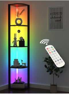 LOOPITYS Floor lamp 5 Tiers Corner Shelf with Light Tall Display Shelf for Collectibles Control Multiple Color Lights Remote Control Floor Lamp with Shelf Supports Dimming for Living Room Bedroom Home Black 44x15x33 cm  - Image 1