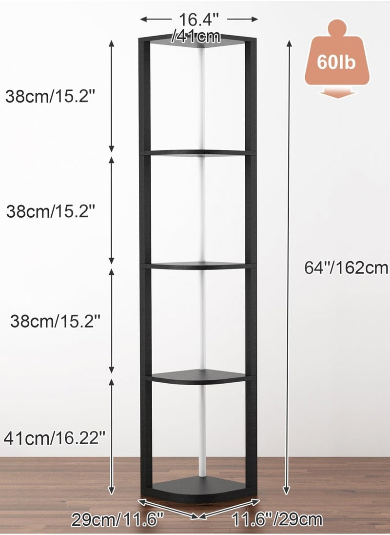LOOPITYS - Floor lamp 5 Tiers Corner Shelf with Light Tall Display Shelf for Collectibles Control Multiple Color Lights Remote Control Floor Lamp with Shelf Supports Dimming for Living Room Bedroom Home Black 44x15x33 cm - Image 1