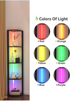 LOOPITYS Floor lamp 5 Tiers Corner Shelf with Light Tall Display Shelf for Collectibles Control Multiple Color Lights Remote Control Floor Lamp with Shelf Supports Dimming for Living Room Bedroom Home Black 44x15x33 cm  - Image 4