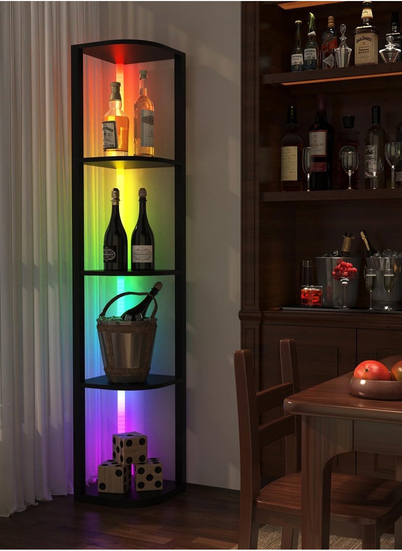 LOOPITYS - Floor lamp 5 Tiers Corner Shelf with Light Tall Display Shelf for Collectibles Control Multiple Color Lights Remote Control Floor Lamp with Shelf Supports Dimming for Living Room Bedroom Home Black 44x15x33 cm - Image 1