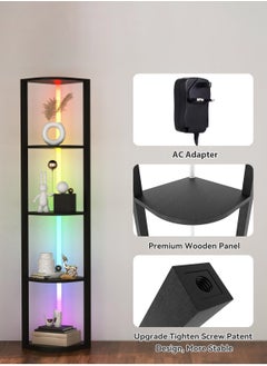 LOOPITYS Floor lamp 5 Tiers Corner Shelf with Light Tall Display Shelf for Collectibles Control Multiple Color Lights Remote Control Floor Lamp with Shelf Supports Dimming for Living Room Bedroom Home Black 44x15x33 cm  - Image 5