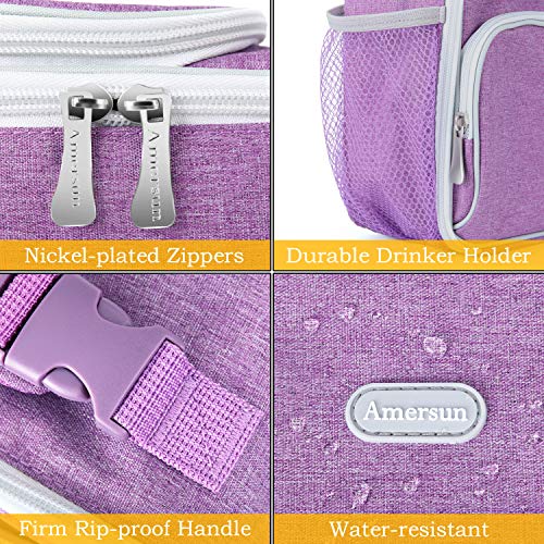Amersun Kids Lunch Box, Insulated School Lunch Bag with Padded Liner Keep Food Warm Cold for Long Time,Water-resistant Thermal Travel Office Lunch Cooler for Girls Boy-2 Pocket,LB005-P - Image 4