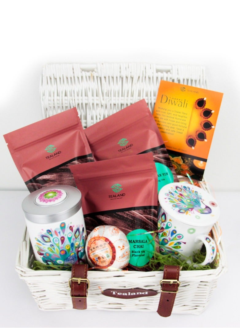 تيلاند مجموعة هدايا ديوالي ديلايتس، مجموعة متنوعة من أنواع الشاي الفاخرة مع كوب الشاي وحل تخزين الشاي، هدية مثالية لأحبائك - Image 2