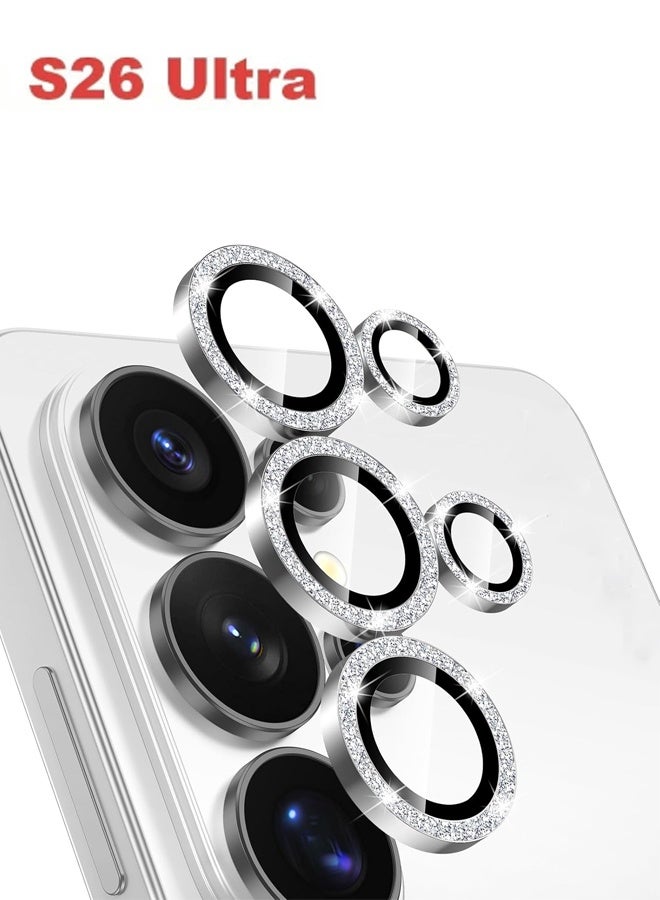 For Samsung S26 Ultra Camera Lens Protector 9H Tempered Glass with Luxury Glitter Aluminum Ring AR HD Clear Scratch Resistant Case Friendly Individual Lens （silver） - Image 1