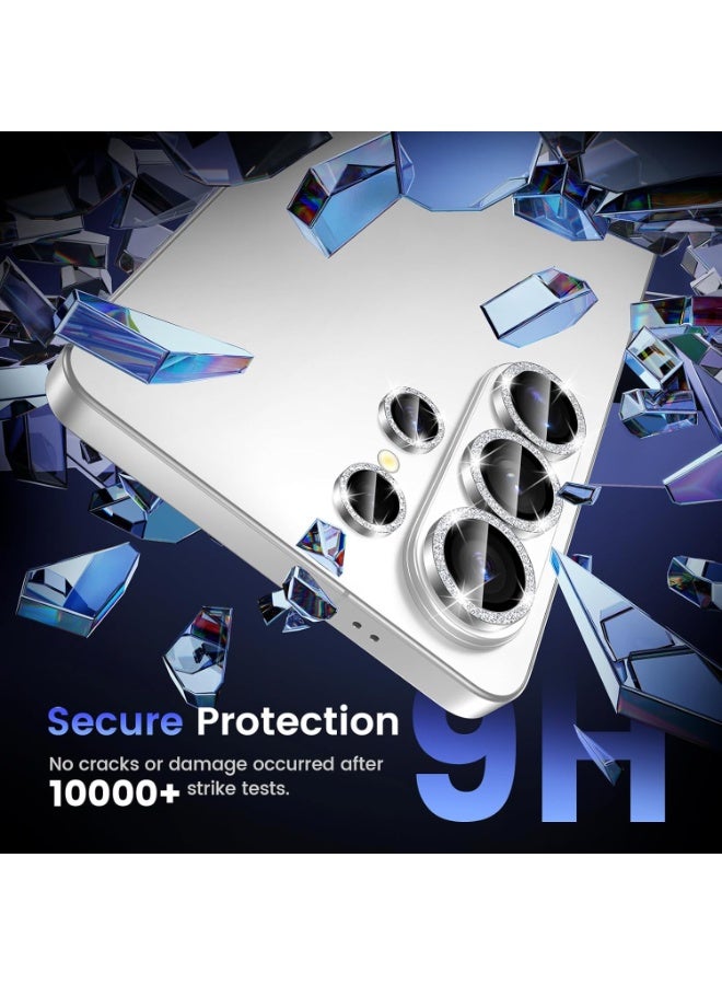 For Samsung S26 Ultra Camera Lens Protector 9H Tempered Glass with Luxury Glitter Aluminum Ring AR HD Clear Scratch Resistant Case Friendly Individual Lens （silver） - Image 5