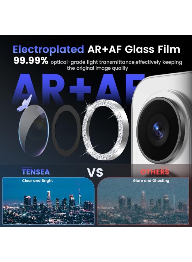 For Samsung S26 Ultra Camera Lens Protector 9H Tempered Glass with Luxury Glitter Aluminum Ring AR HD Clear Scratch Resistant Case Friendly Individual Lens （silver） - Image 3