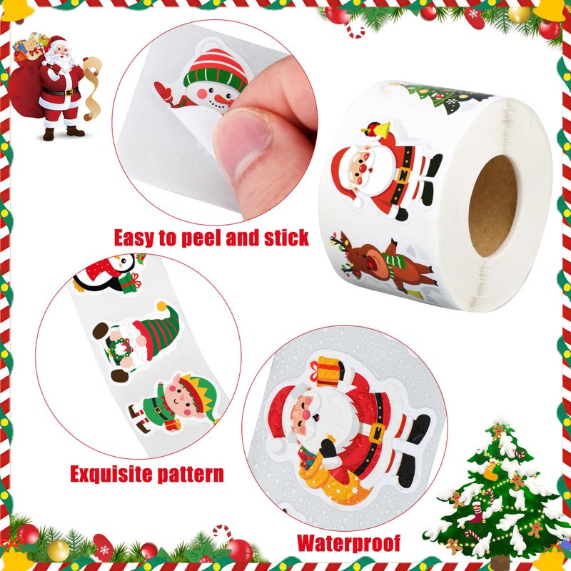 Fairooth 1200 Pcs Christmas Stickers Roll 1.5 Inch Xmas Self Adhesive Sticker Decals 16 Designs Santa Claus Snowman Gingerbread Label Tag Seal Stickers for Christmas Holiday Party Gift Envelopes Supplies - Image 3