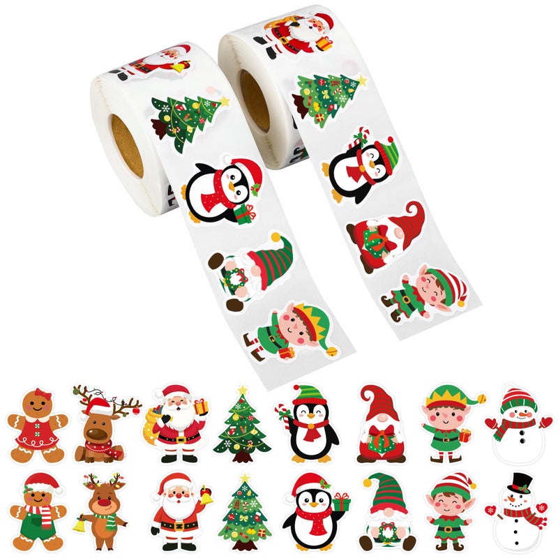Fairooth 1200 Pcs Christmas Stickers Roll 1.5 Inch Xmas Self Adhesive Sticker Decals 16 Designs Santa Claus Snowman Gingerbread Label Tag Seal Stickers for Christmas Holiday Party Gift Envelopes Supplies - Image 1