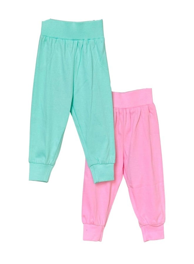 TwinsTribe 100% Cotton Baby Joggers Set - Unisex Full-Length Pants for Infants & Toddlers - Pack of 2 - Soft, Breathable (0-24 Months) (in, Age, 9 Months, 12 Months, Mint Green - Pink)