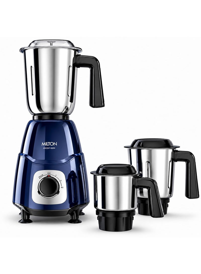 Milton Ascent Mixer Grinder, 800W, 3 Jars, Blue - Image 1