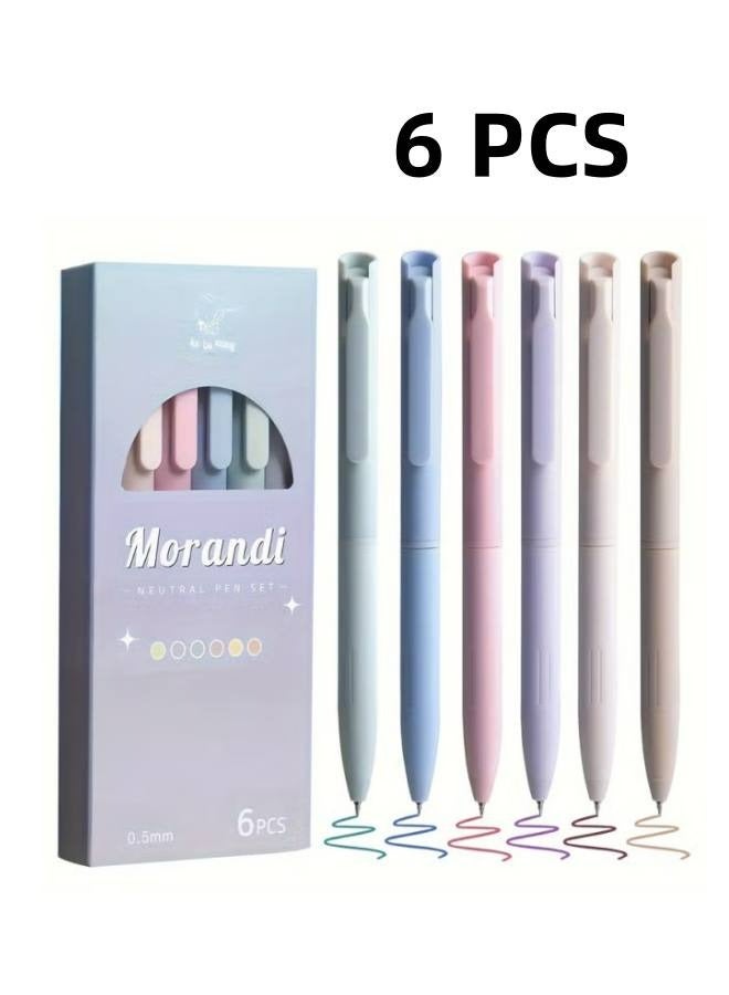 موراندي أقلام جل ملونة لتدوين الملاحظات، 6 أقلام جل باستيل حبر ملون سريع الجفاف ولا يترك أي آثار، قلم لطيف قابل للسحب برأس رفيع 0.5 مم للتدوين، قلم حبر جل جمالي للكتابة بسلاسة - Image 1