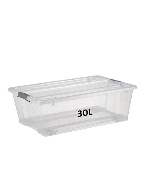30L Storage Box With Lid & Wheels | Slim Under Bed Plastic Organizer – Stackable Transparent Boxes Storing Clothes, Toys, Shoes, Tools, Medicine, Office Supplies, Arts & Crafts, Kitchen