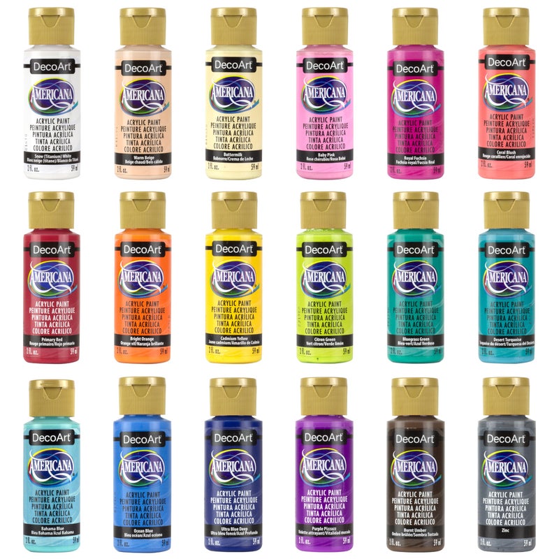 DecoArt Americana Acrylics Paint, Set of 18 Popular Colors, 2 fl oz Bottle (Pack of 18) - Image 1