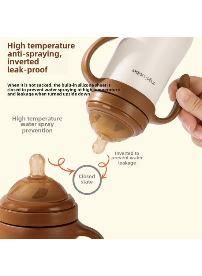 Thermally Insulated Stainless Steel 316 Water Cup With Straw For Babies And Children Anti-Choking Learning Drinking Cup With Handle-Color:Coffee-Capacity:Coffee Straw Cover - Image 5