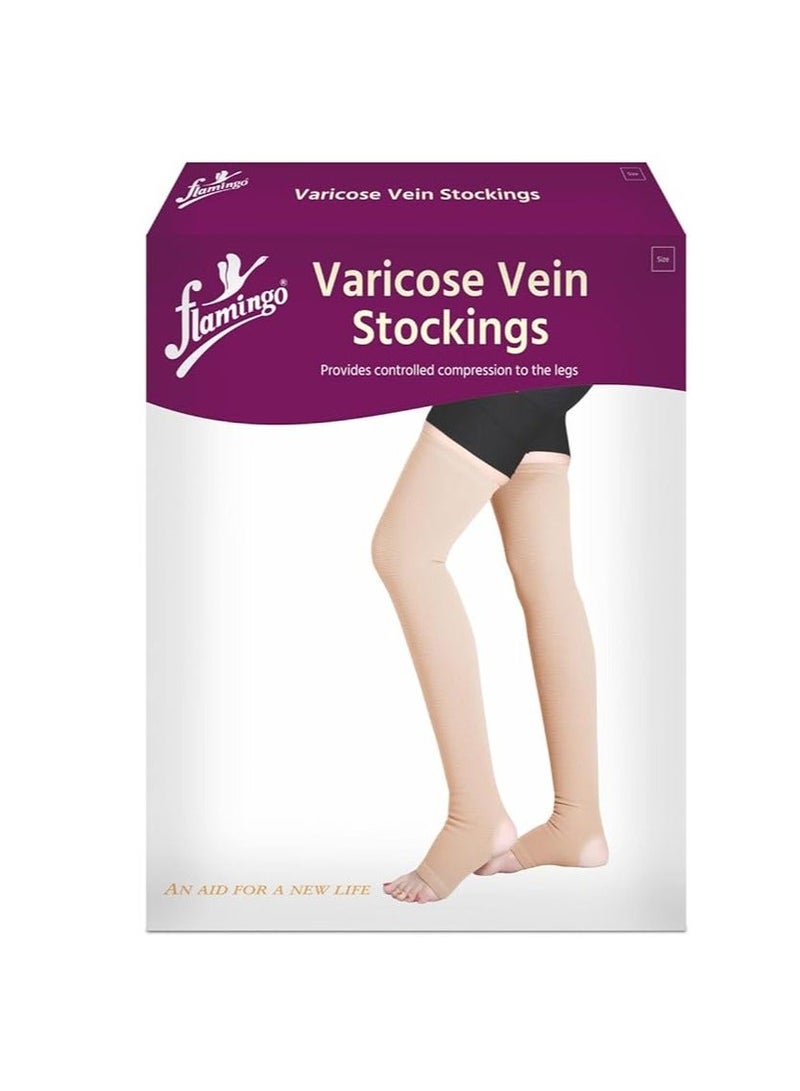 Flamingo Varicose Vein Stockings | Graduated Compression for Effective Swelling Reduction, Leg Pain Relief, and Enhanced Circulation | For Men and Women | Size - XL | 1 Pair | - Image 1