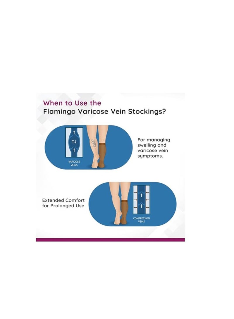 Flamingo Varicose Vein Stockings | Graduated Compression for Effective Swelling Reduction, Leg Pain Relief, and Enhanced Circulation | For Men and Women | Size - XL | 1 Pair | - Image 3