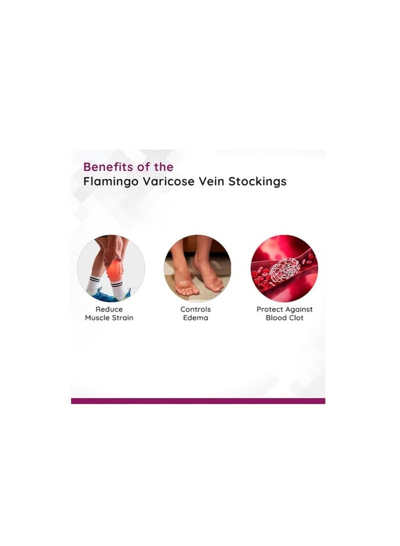 Flamingo Varicose Vein Stockings | Graduated Compression for Effective Swelling Reduction, Leg Pain Relief, and Enhanced Circulation | For Men and Women | Size - XL | 1 Pair | - Image 2