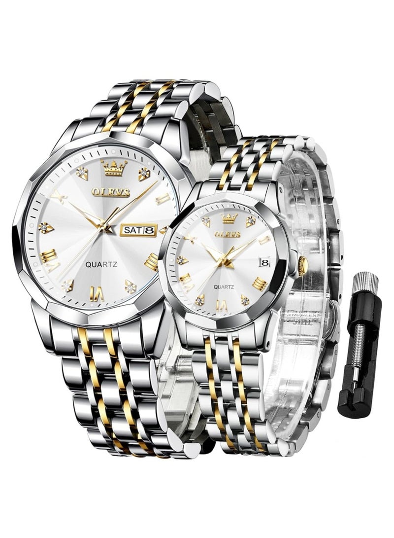 أوليفز له ولها زوجين الساعات رجال الأعمال النساء زوجين مجموعة زوج ساعة مطابقة رومانسية كوارتز ساعة الفولاذ المقاوم للصدأ مقاوم للماء تاريخ الرجال الساعات النسائية الساعات ساعة المعصم - Image 1