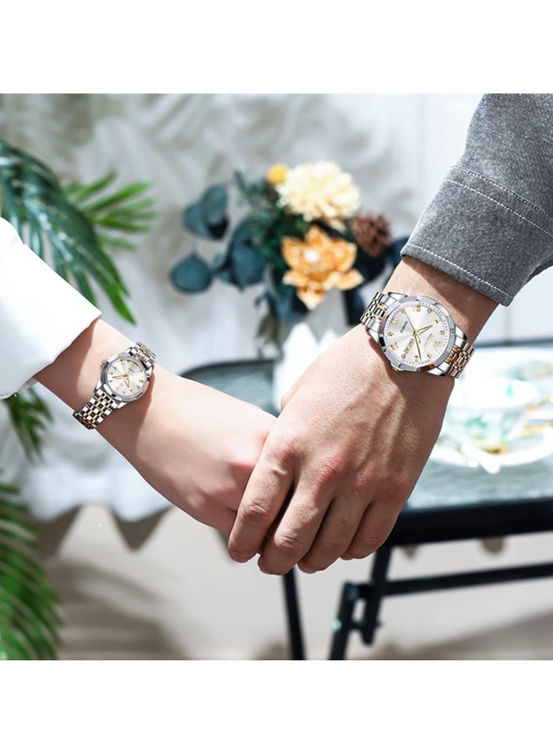 أوليفز له ولها زوجين الساعات رجال الأعمال النساء زوجين مجموعة زوج ساعة مطابقة رومانسية كوارتز ساعة الفولاذ المقاوم للصدأ مقاوم للماء تاريخ الرجال الساعات النسائية الساعات ساعة المعصم - Image 2