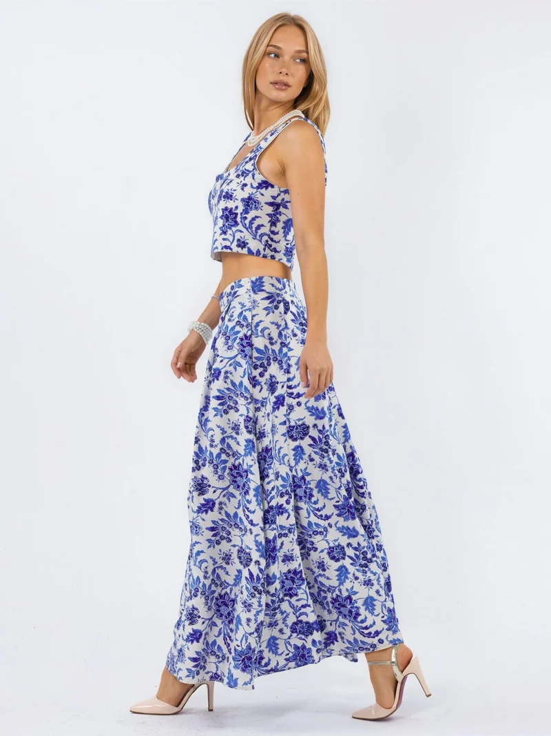 بوسيم BUSEM Floral High Waist Midi A-Line Pleated Skirt