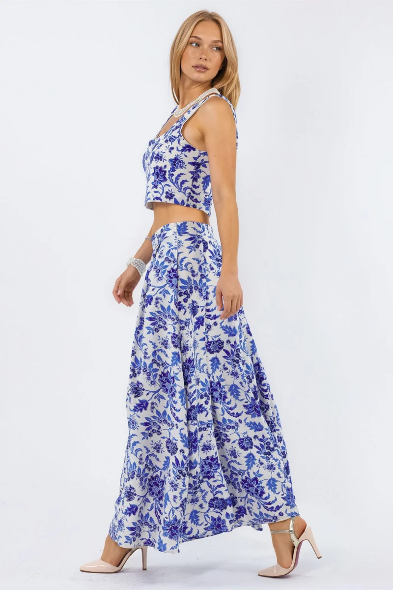 Busem BUSEM Floral High Waist Midi A-Line Pleated Skirt