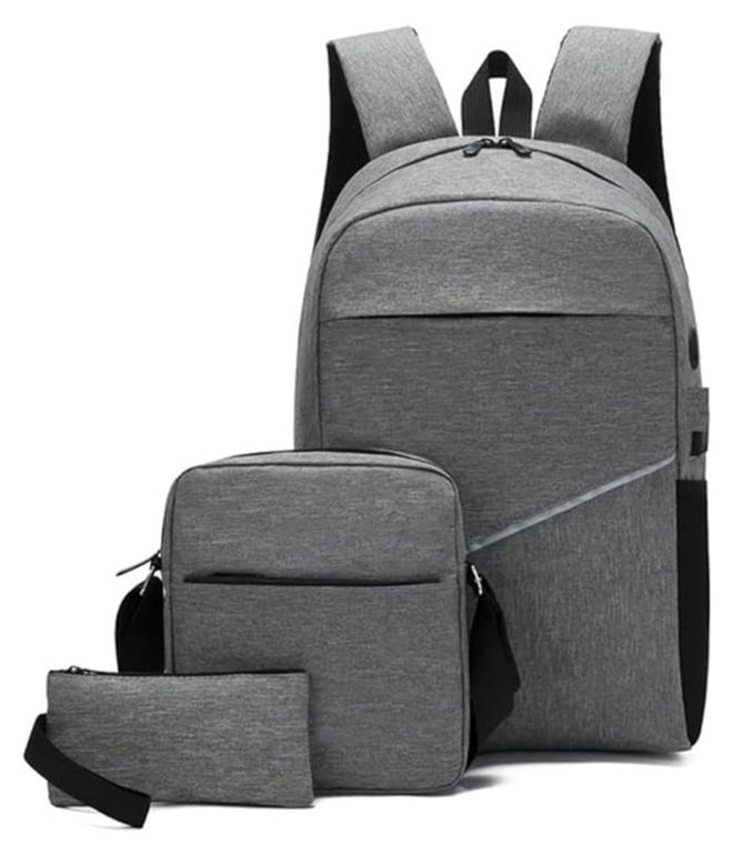 Energy case Laptop Bag Three Piece School Backpack College Bookbag Shoulder Travel Bags for Girls and Women with a way out USB Bags for boys and men size Large Capacity (gray) - Image 1