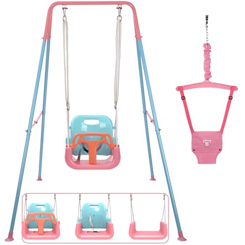 TOREVSIOR 2 in 1 Toddler Swing Jumper Swing Set for IndoorOutdoor Baby Jumpers and Bouncers Easy to Assemble Store Suitable for Children 6 Months and Older Pink - Image 1