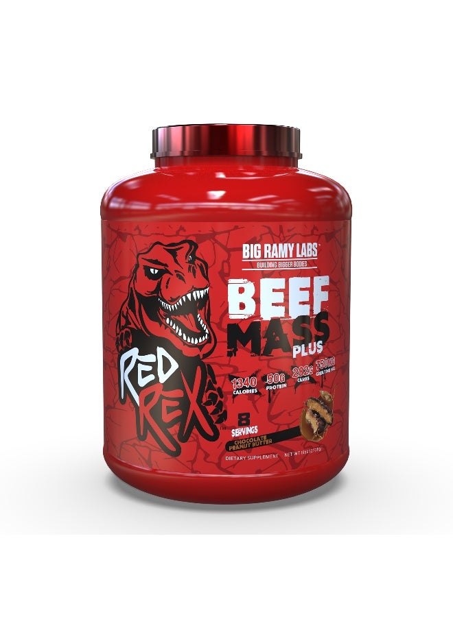 RED REX Beef Mass Plus Gainer Powder - Chocolate Peanut Butter Flavor - 6lb (2.72kg) - 50 g Protein Per Serving - 8 Servings - Image 1