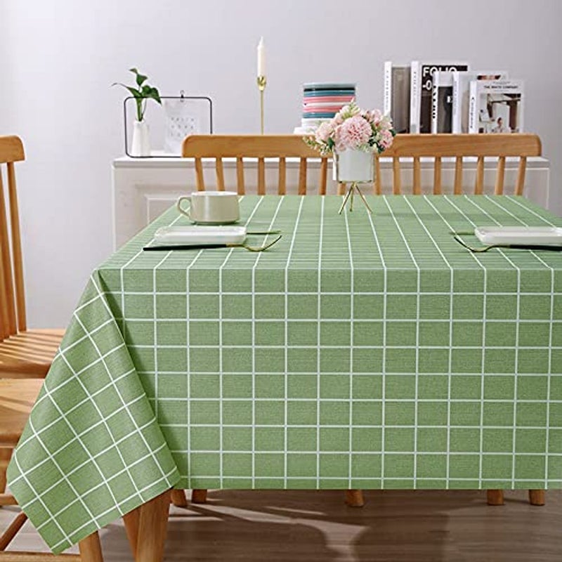 ALKAYAN Generic Rectangular PVC Woven Vinyl Tablecloth, Waterproof Oilproof Plaid Dining Tablecloth, Kitchen Decorative, Elegant Small Grid, 90 x 140 cm - Image 1
