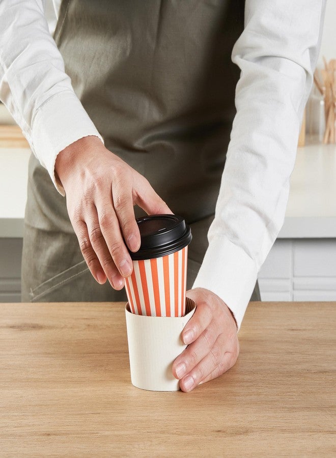 Restaurantware 8 Ounce Disposable Coffee Cups With Lids, 20 Hot Cups With Lids - Sleeves Sold Separately, Single Wall, Orange And White Stripe Paper Coffee Cups, For All Kinds Of Beverages - Image 4