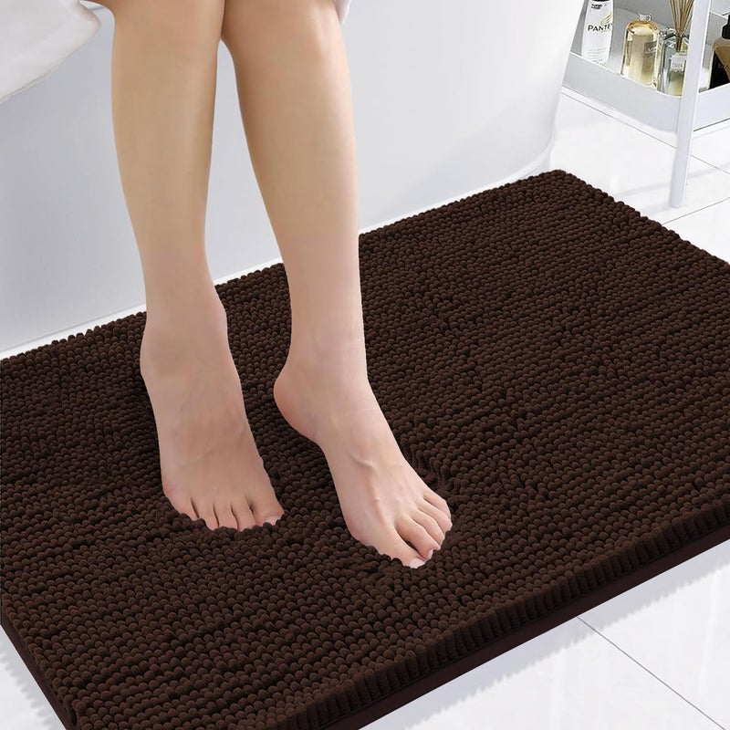 Smiry Luxury Chenille Bathroom Rugs 36x24 Extra Soft and Absorbent Shaggy Bath Mat Machine Washable NonSlip Plush Carpet Runner for Tub Shower and Floor Home Decor Accessories Brown