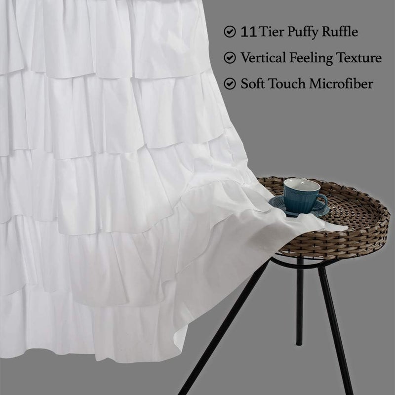 WestWeir Ruffle Shower Curtain,84-inches Extra Long,White Ruffled Bath Curtains for Bathroom,Fabric Farmhouse Decor,Soft Touch Decorative Cloth Texture,(L84xW72 inch,1 Panel) - Image 2
