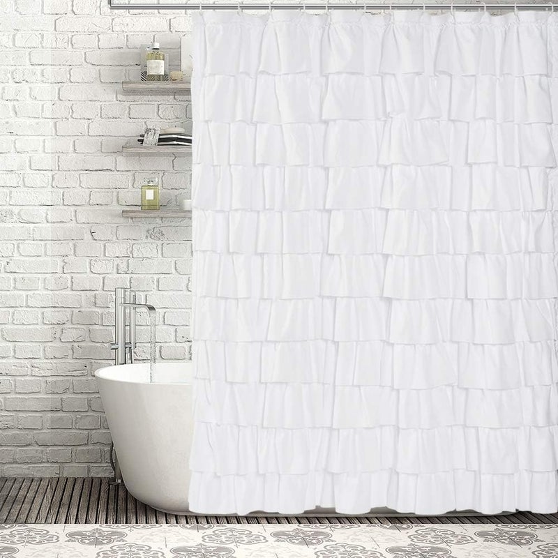 WestWeir Ruffle Shower Curtain,84-inches Extra Long,White Ruffled Bath Curtains for Bathroom,Fabric Farmhouse Decor,Soft Touch Decorative Cloth Texture,(L84xW72 inch,1 Panel) - Image 5