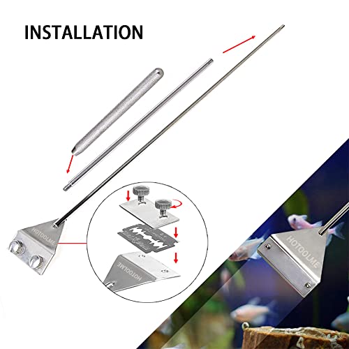 HOTOOLME Aquarium Scraper, 25.6" Stainless Steel Scraper Cleaning Razor with 10 Blades for Glass Aquarium Fish Tank - Image 2
