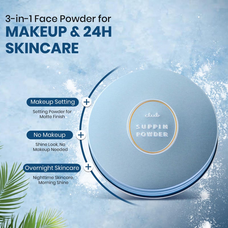 Club Suppin Translucent Setting Powder Foundation + Overnight Skincare, Finishing Powder Makeup & Face Powder for Women with Amino Acids, Shea Butter& Aloe, 24H Long-Lasting Japanese Skincare, WHITE - Image 2