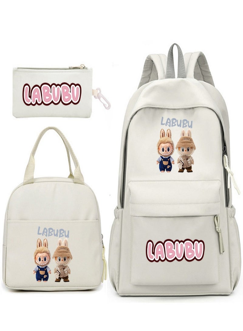 Labubu Children Backpack Schoolbag Teen Student School Book bag with Lunch Box Pen Case 3 in 1 for Kids