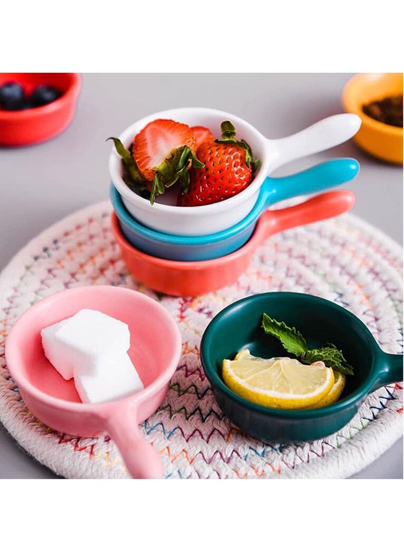 Generic - Ceramic Sauce Dishes Chip & Dip Sets Colorful Mini Bowl Set Ketchup Side Dish Tableware Condiment Relish Plate Seasoning Soy Sauce Dishes Stackable Ramekins with Grip Handle (Colorful 5 Pcs) - Image 1