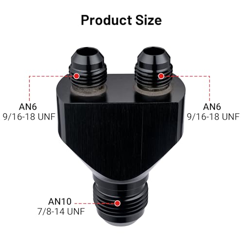 EVIL ENERGY 10AN Male to Parallel Exit Dual 6AN Male Y Block Fitting Splitter Adapter Aluminum Black - Image 3