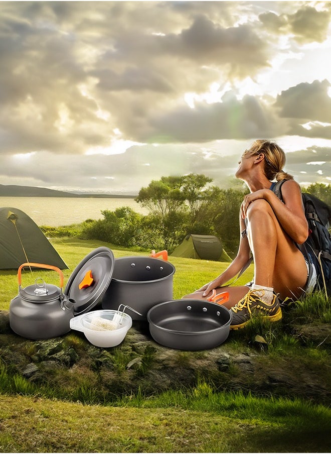 Occuwzz 14 Pcs Camping Cookware Set Non Stick Family Backpacking Cooking Set Lightweight Stackable Pot Pan Bowls with Storage Bag for Outdoor Hiking  - Image 3