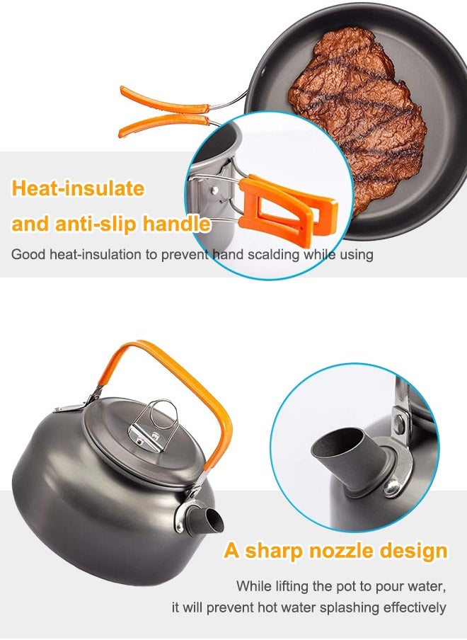 Occuwzz 14 Pcs Camping Cookware Set Non Stick Family Backpacking Cooking Set Lightweight Stackable Pot Pan Bowls with Storage Bag for Outdoor Hiking  - Image 2